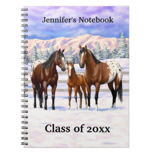 Brown Bay Appaloosa-paarden in sneeuw Notitieboek