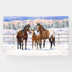 Brown Bay Appaloosa-paarden in sneeuw Spandoek