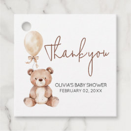 Brown Bear Balloon Baby Shower Favor Tags Bedankjes Labels