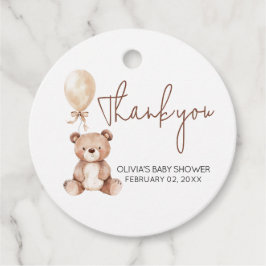 Brown Bear Balloon Baby Shower Favor Tags Bedankjes Labels