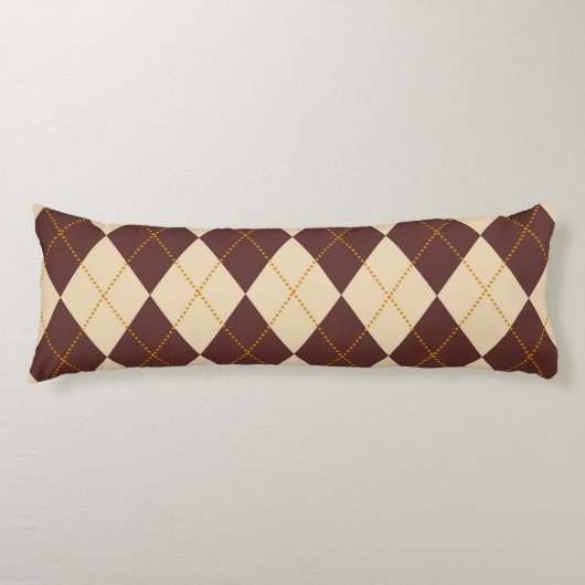 Brown Beige Autumn Herfst Argyle Diamond Pattern Lichaamskussen (Voorkant)