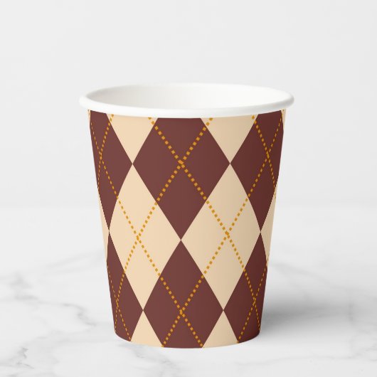 Brown Beige Autumn Herfst Argyle Diamond Pattern Papieren Bekers (Voorkant)