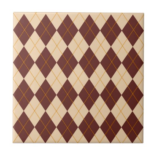 Brown Beige Autumn Herfst Argyle Diamond Pattern Tegeltje (Voorkant)