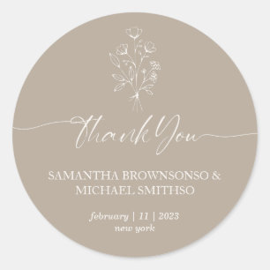 Brown Beige Floral Bouquet bedankt Ronde Sticker