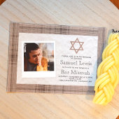 Brown, Beige Plaid Bar Mitzvah Photo Invitation