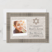 Brown, Beige Plaid Bar Mitzvah Photo Invitation (Devant)