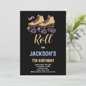 Brown Black Boy Patinage Anniversaire Invitations (Debout devant)