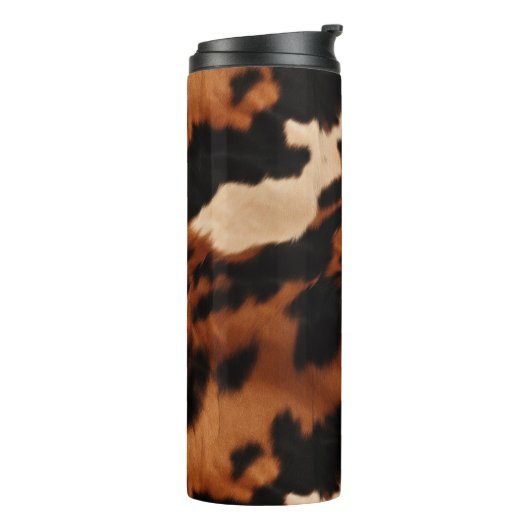 Brown Black Cream Faux Cow Print Thermosbeker (Gedraaid links)