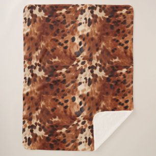 Brown Black Cream Faux Koeienhuid Sherpa Deken