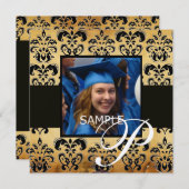 BROWN BLACK DAMASK PARCHCHMENT AFSTUDEREN MONOGRAM KAART (Voorkant / Achterkant)