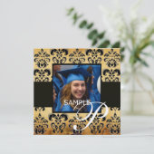 BROWN BLACK DAMASK PARCHCHMENT AFSTUDEREN MONOGRAM KAART (Staand voorkant)