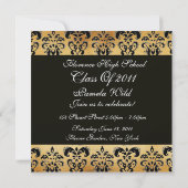 BROWN BLACK DAMASK PARCHCHMENT AFSTUDEREN MONOGRAM KAART (Achterkant)