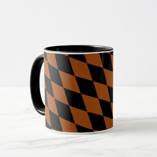 Brown Black Harlequin Diamonds Checkers Design Mok (Voorkant links)