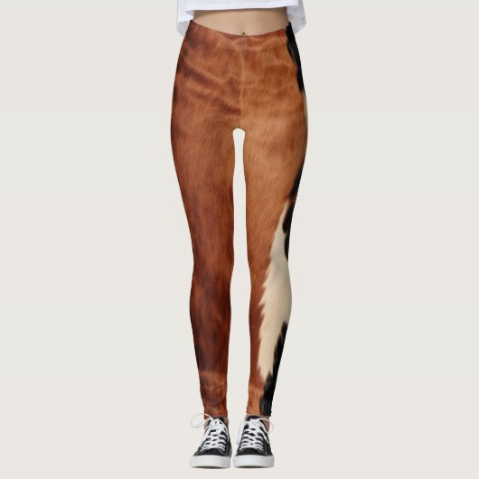 Brown Black Southwest Faux Koeienhuid Leggings (Voorkant)