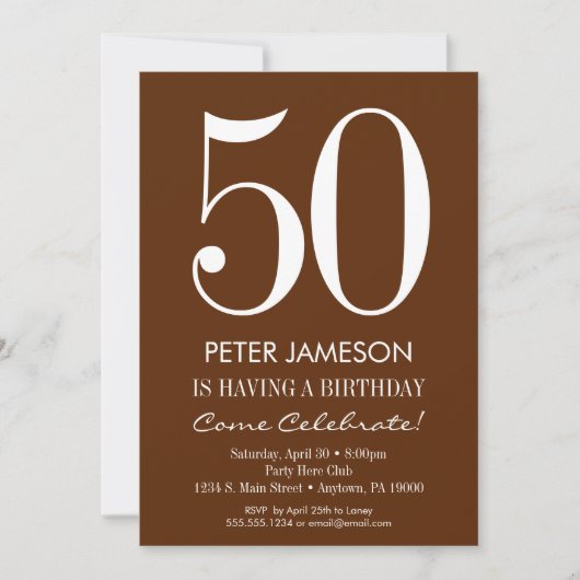 Brown & blanc Moderne Adulte Invitations d'anniver (Devant)