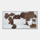 Brown blanc tacheté fourrure de vache et cuir (Clavier et souris)