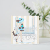 Brown Blue Baby Boy Shower Invitations (Debout devant)