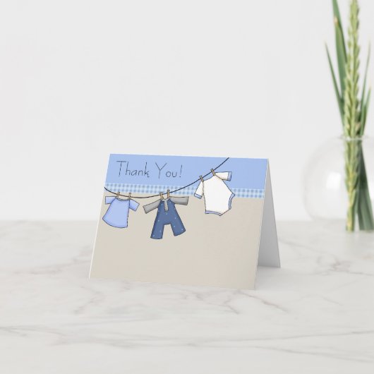 Brown Blue Clothesline Baby Boy Merci Cartes (Devant)