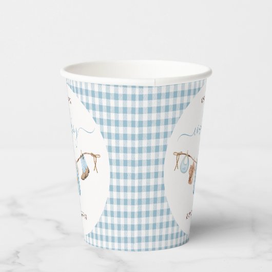 Brown Blue Cothesline Cowboy Baby shower Papieren Bekers (Rechts)
