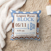 Brown Blue Personalized Baby Announcement Pillow Kussen (Deken)