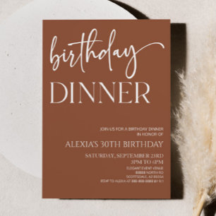 Brown Boho Bohemian Minimal Birthday Dinner Party Kaart