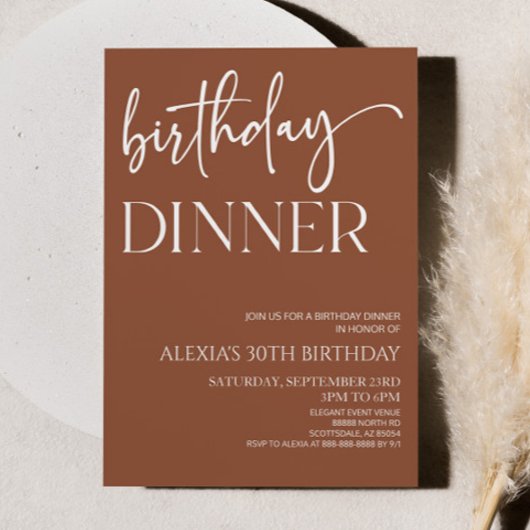 Brown Boho Bohemian Minimal Birthday Dinner Party Kaart