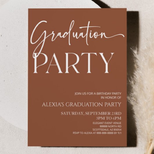 Brown Boho Bohemian minimale afstudeerfeest Kaart