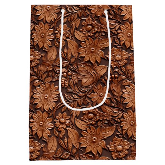 Brown Boho Floral Medium Cadeauzakje (Achterkant)