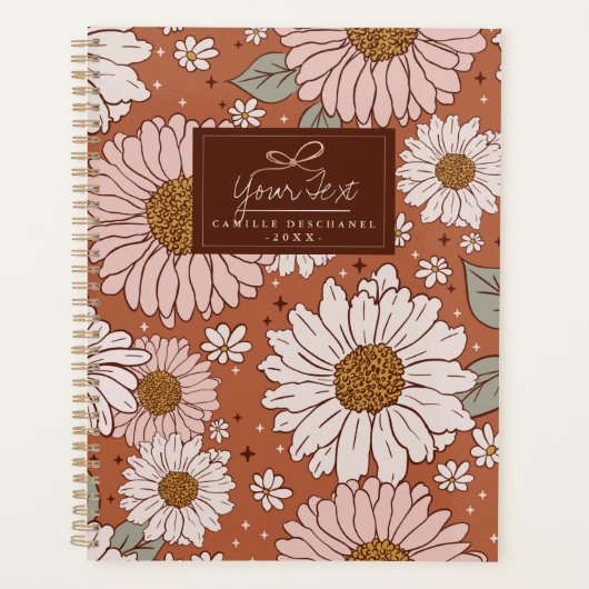 Brown Boho Retro Floral Impression personnalisée (Devant)