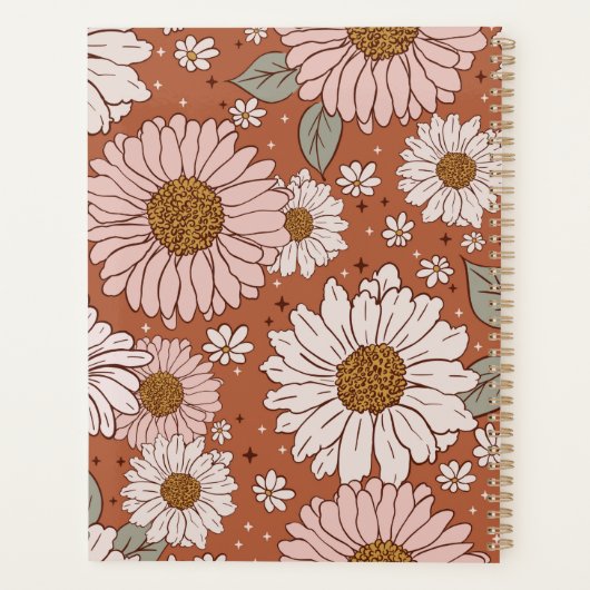 Brown Boho Retro Floral Impression personnalisée (Dos)