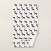 Brown Boston Terrier Cartoon Chien Motif avec nom (Serviette à main)