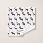 Brown Boston Terrier Cartoon Chien Motif avec nom (Gant de toilette)