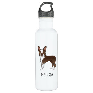 Brown Boston Terrier Cartoon Dog & Custom Name Waterfles