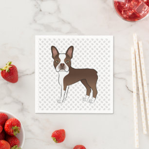Brown Boston Terrier Cute Cartoon Dog & Paws Servet