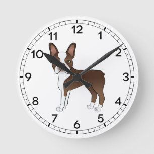 Brown Boston Terrier Cute Cartoon Dog Tekening Ronde Klok