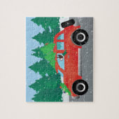 Brown Boston Terrier die een kerstauto bestuurt Legpuzzel (Verticaal)