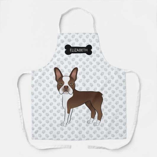 Brown Boston Terrier met bot, poten en aangepaste  Schort (Voorkant)