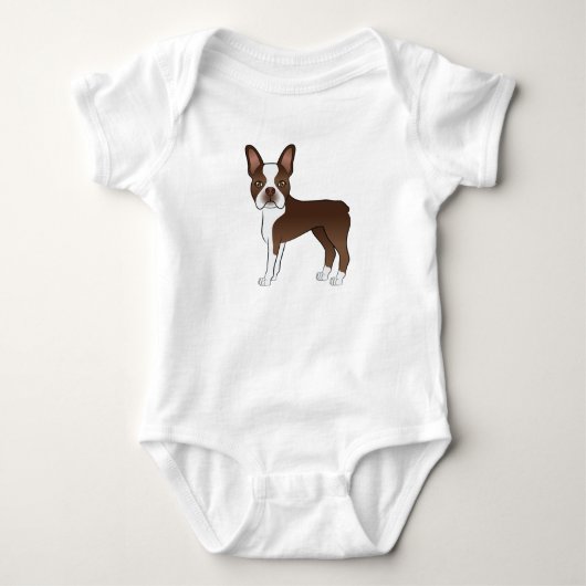 Brown Boston Terrier Schattig Cartoon Dog Design Romper (Voorkant)