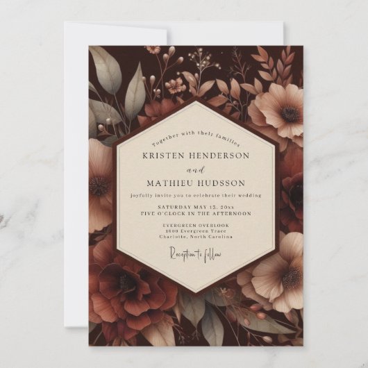 Brown Botanical Moody Wedding Kaart (Voorkant)