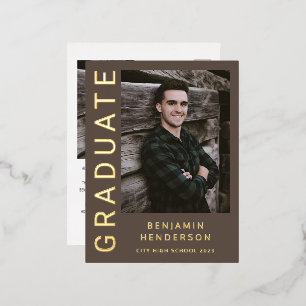 Brown Boy Foto Gold Foil Afstuderen kondiging Folie Uitnodiging Briefkaart