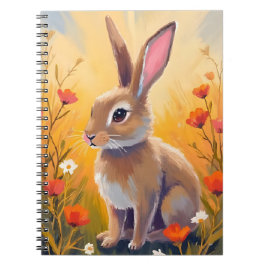 Brown Bunny Floral Field Animal Painting Notitieboek