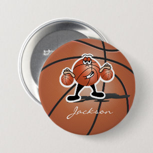 Brown Cartoon Basketball Guy  Gepersonaliseerd Ronde Button 7,6 Cm