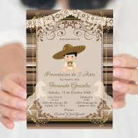 Brown Charro Mexicaine Tres Anos Boy Invitation