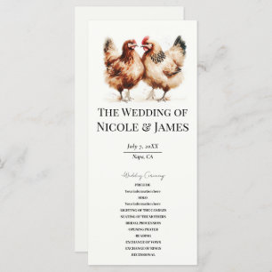 Brown Chickens Watercolor Country Wedding Program Menu