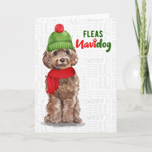 Brown Cockapoo Funny Fleas Navidog Kerstmis Feestdagen Kaart (Voorkant)