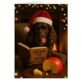 Brown cocker spaniel 'Cheese Tax' Christmas card (Devant)
