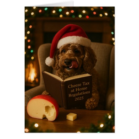 Brown Cockerpoo 'Cheese Tax' Christmas card (Devant)