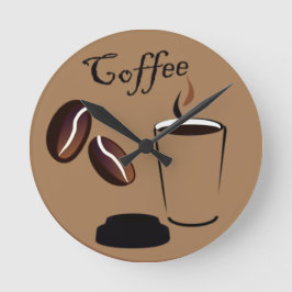 Brown Coffee Clock Ronde Klok