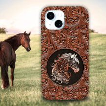 Brown cowgirl floral à outils cuir tête de cheval