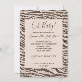 Brown Cream Blush Zebra Glitter Baby shower Kaart